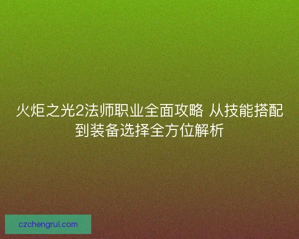 火炬之光2法师职业全面攻略 从技能搭配到装备选择全方位解析