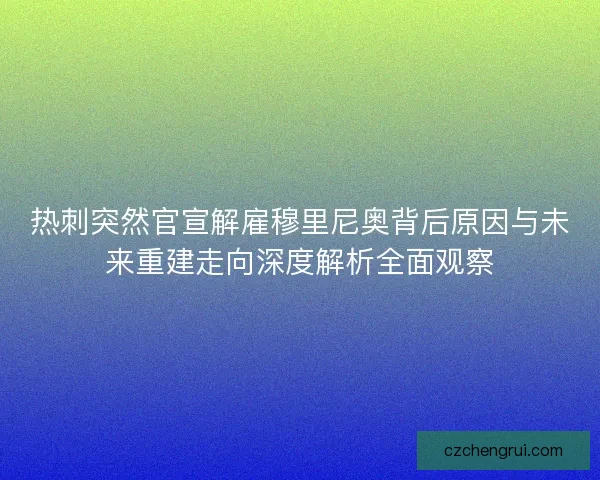 热刺突然官宣解雇穆里尼奥背后原因与未来重建走向深度解析全面观察